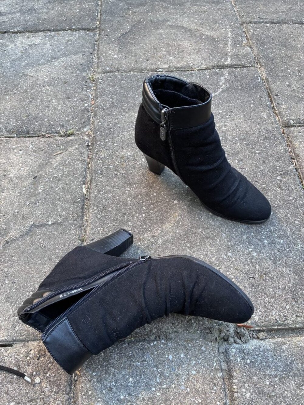 La Diva Black Ruched Heeled Ankle Boots 8